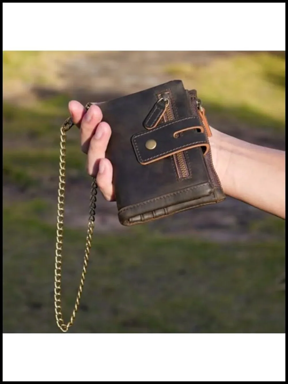 Polare Full Grain Leather Anti-Theft Chain Wallet for Men RFID Blocking Bifold